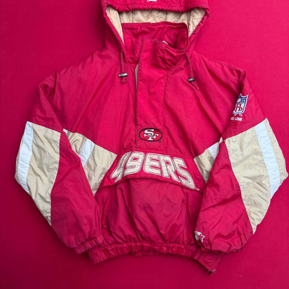 Vintage San Francisco 49ers 90s STARTER puffer jacket 1/2 zip XL‎ red gold NFL